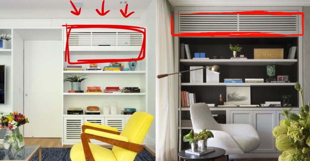 Máy lạnh lắp trên kệ sách cao, vừa tiết kiệm diện tích vừa đảm bảo khí lạnh lan tỏa đều.